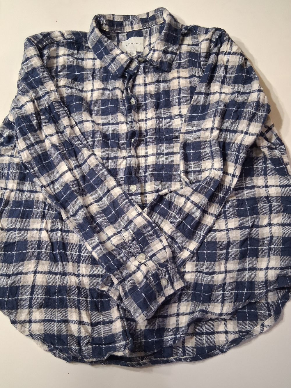 American Eagle Blue White Plaid Flannel Button Down Shirt S/P